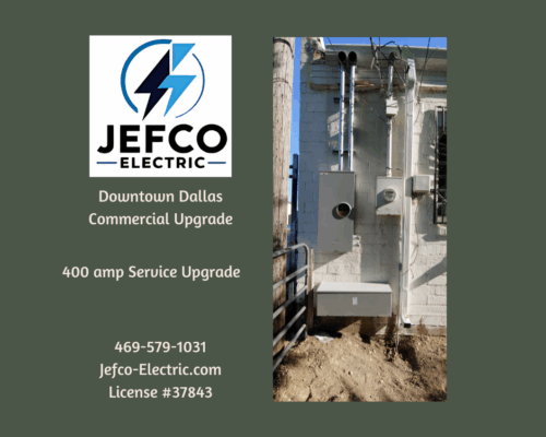 Jefco Electric performing 400 amp service upgrade in Downtown Dallas, DFW area
