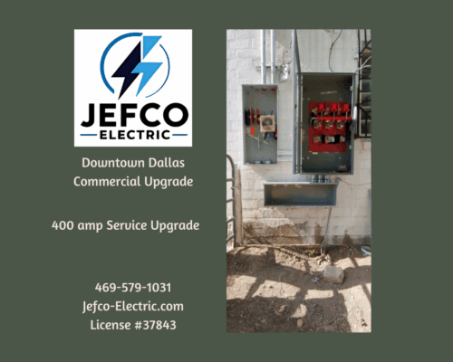 Jefco Electric performing 400 amp service upgrade in Downtown Dallas, DFW area