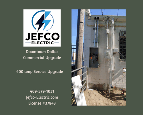 Jefco Electric performing 400 amp service upgrade in Downtown Dallas, DFW area