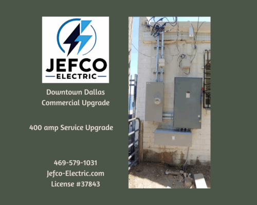 Jefco Electric performing 400 amp service upgrade in Downtown Dallas, DFW area