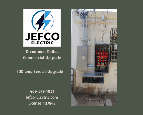 Jefco Electric performing 400 amp service upgrade in Downtown Dallas, DFW area